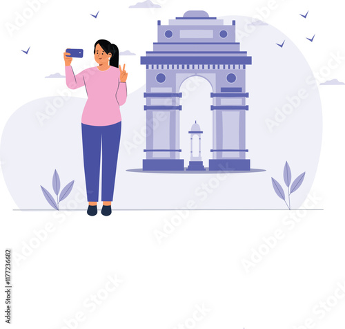 Photography An illustration of India Gate, capturing its iconic arch and surrounding landsca
