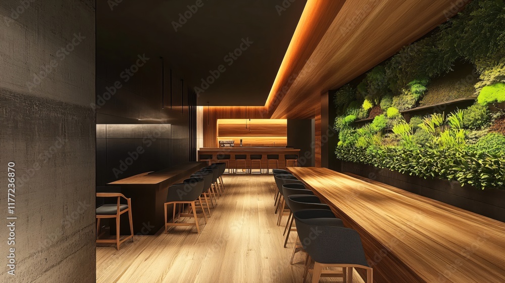 Fototapeta premium Modern interior design of a cozy dining space with natural greenery accents