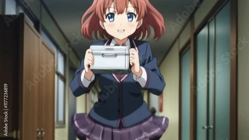 A bright and happy anime girl is ready to start her new school year