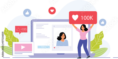 An illustration of innovative approaches to monetizing digital influence, featuring influencers engaging with followers across social media platforms, utilizing ads, affiliate links