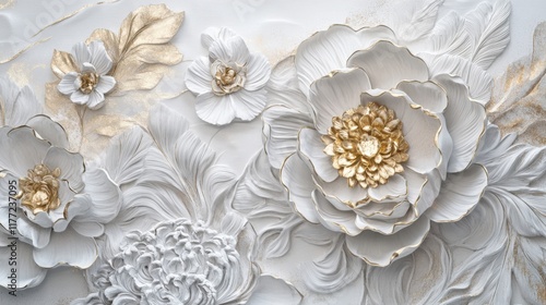3d white and gold flowers design
