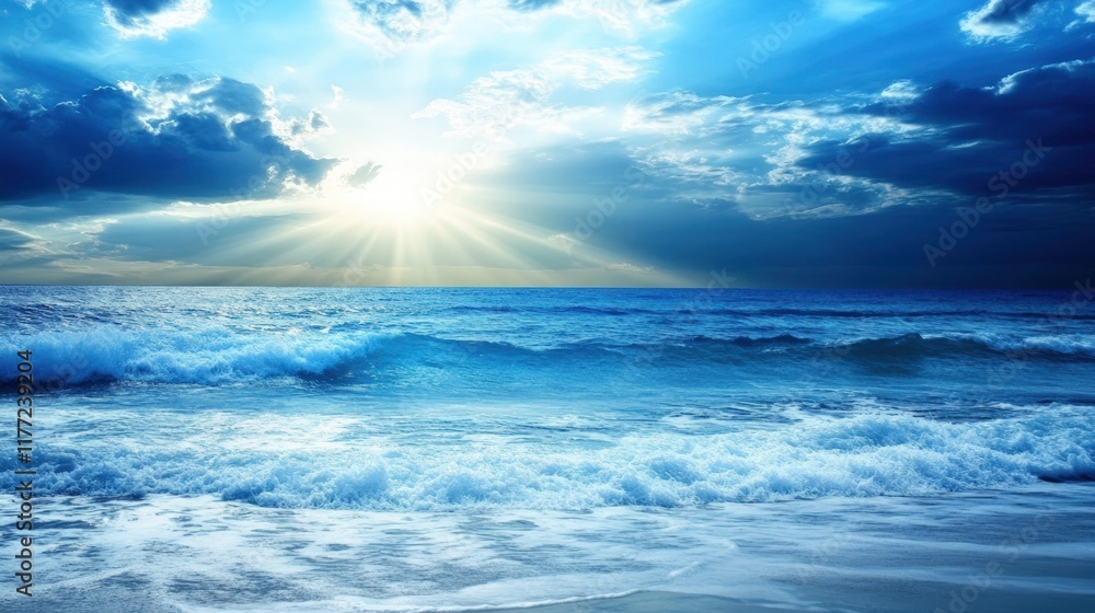 Obraz premium Ocean Sunset: Serene Coastal Landscape at Golden Hour