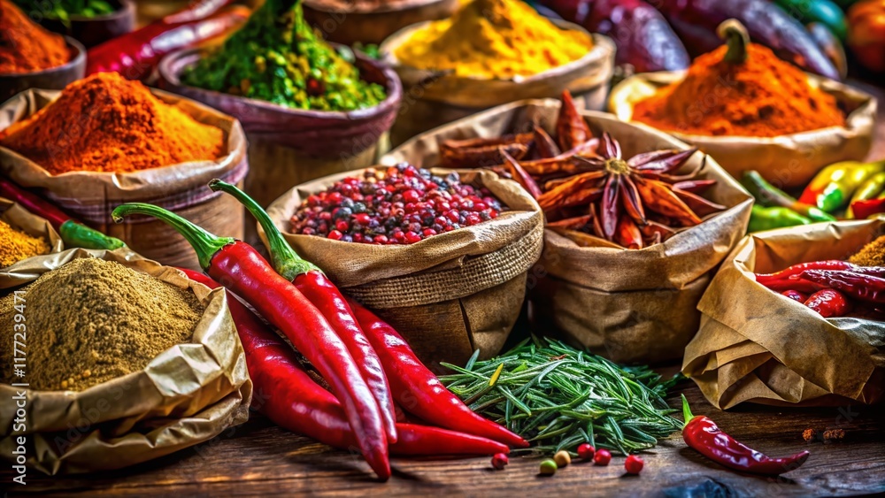 Fototapeta premium Aromatic Spice Bag Mockup: Vibrant Culinary Photography