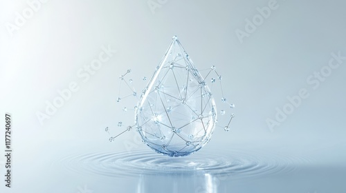 Water drop or oil drop icon made with blockchain technology network polygon isolated on white background. Connection structure of droplet or raindrop. Low poly design. photo