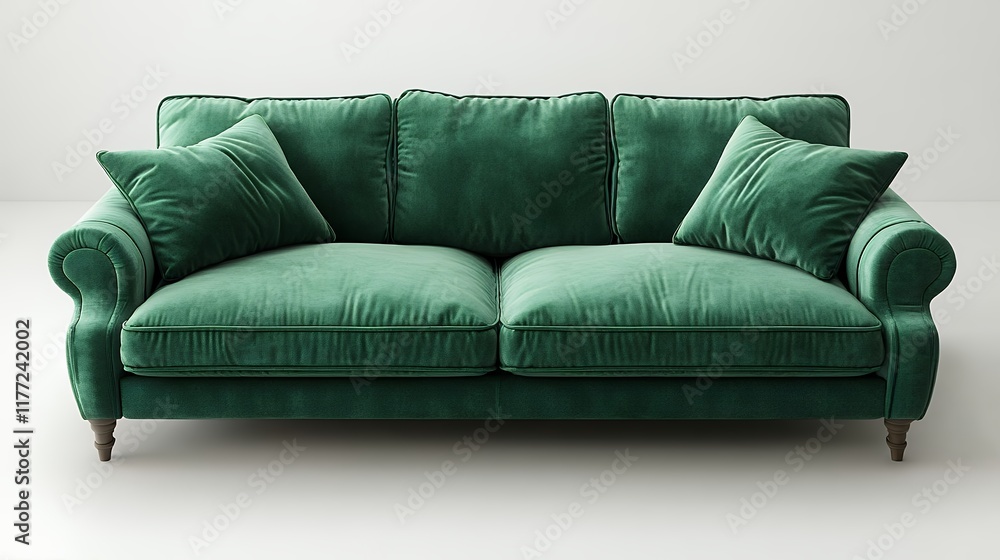 Fototapeta premium Luxurious Emerald Green Velvet Sofa Elegant Living Room Furniture