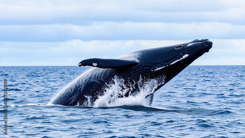 Fototapeta premium Humpback Whale Breaching Ocean Waters Majestically