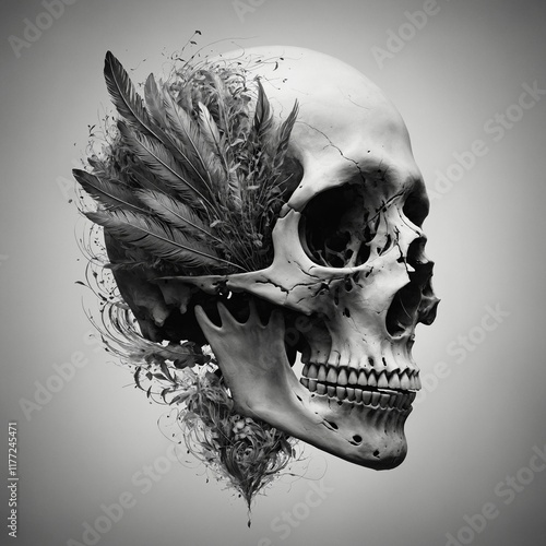 Logo quill morphing into a delicate skull spi photo