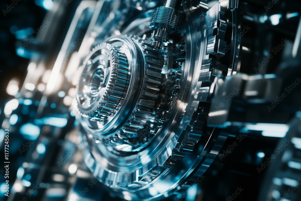 Fototapeta premium Close up of advanced industrial machinery gears in action, showcasing precision and detail