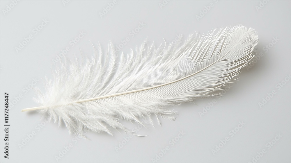 Obraz premium Photorealistic image of a monochrome feather gently placed on a smooth surface, highlighting minimalist beauty and softness 