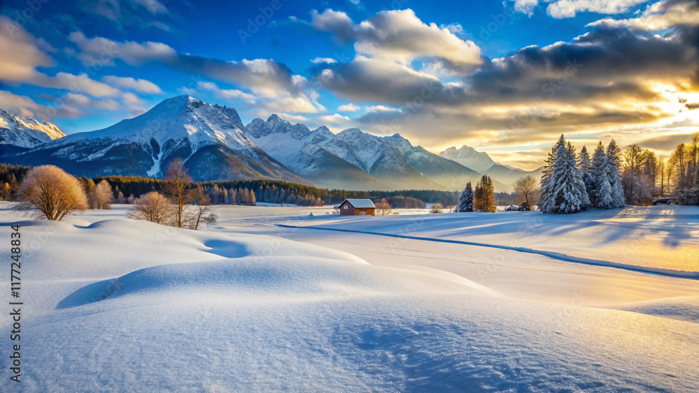 Expansive Snowy Fields Under a Crisp Winter Sky Expansive Snowy Fields Under a Crisp Winter Sky