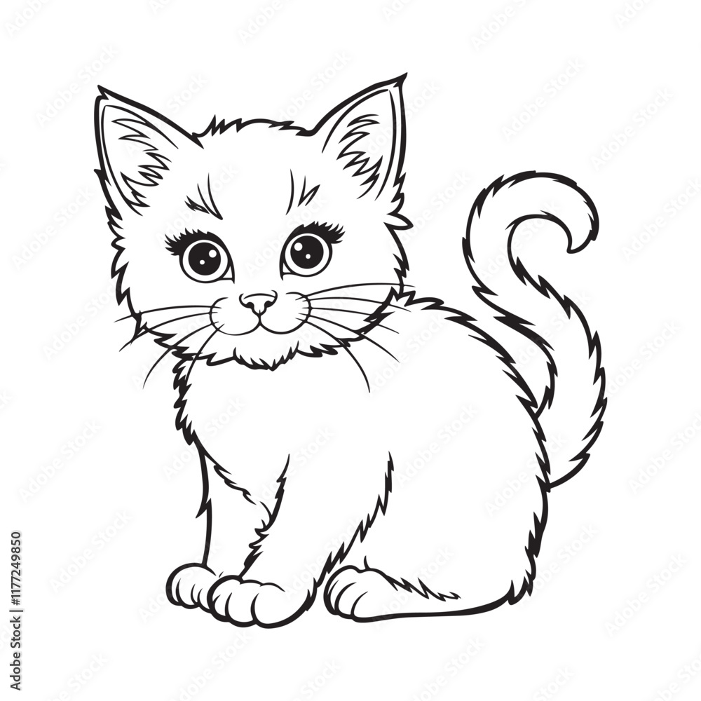 Illustration of a kitten, line art of cartoon cat or kitten. Illustration of a kitten, line art of cartoon cat or kitten.