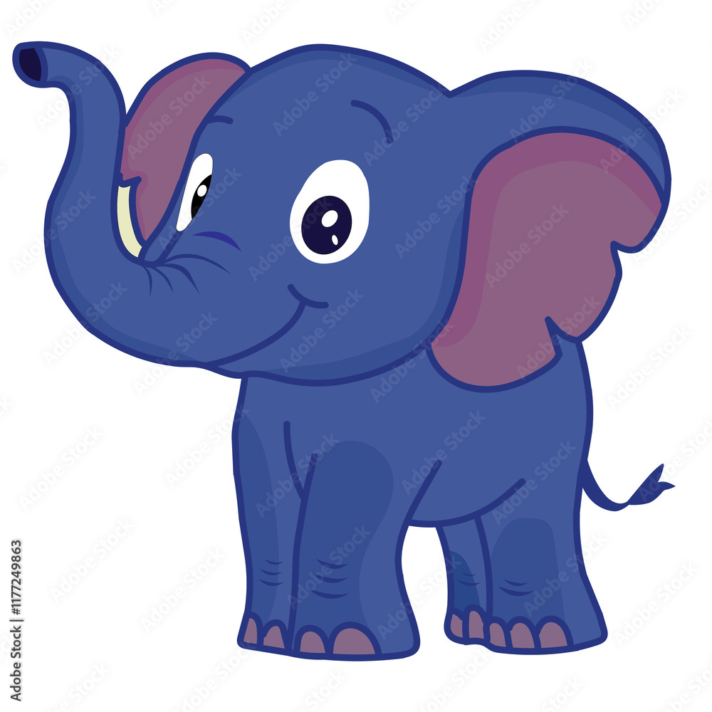 Fototapeta premium Happy blue cartoon elephant walking playfully isolated on white background