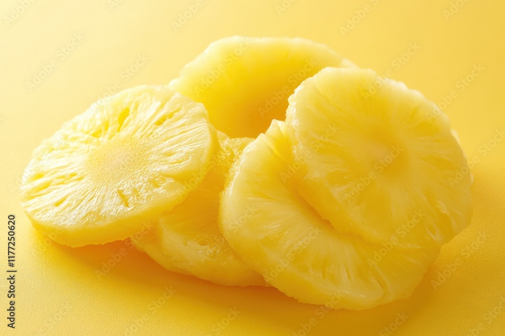 close-up of pineapple slices on a yellow background close-up of pineapple slices on a yellow background