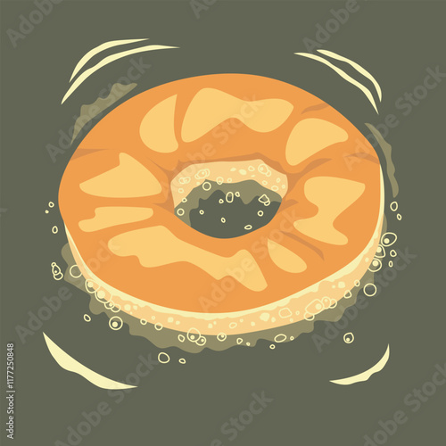 vector illustration of donuts being fried in hot oil
