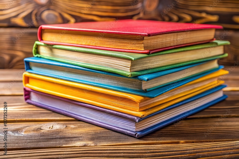 Back to School: Stack of Books on Rustic Wooden Background Back to School: Stack of Books on Rustic Wooden Background