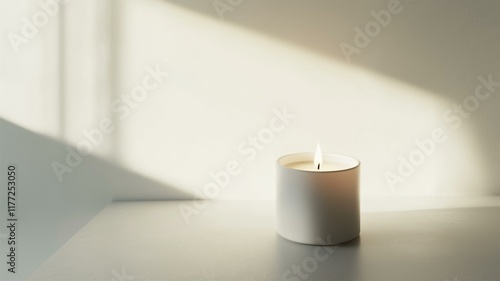 Wallpaper Mural Photorealistic image of a minimalist candle on a plain surface with soft shadows, highlighting warmth and elegance
 Torontodigital.ca