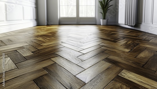 Detailed 3D rendering of a wooden parquet floor 