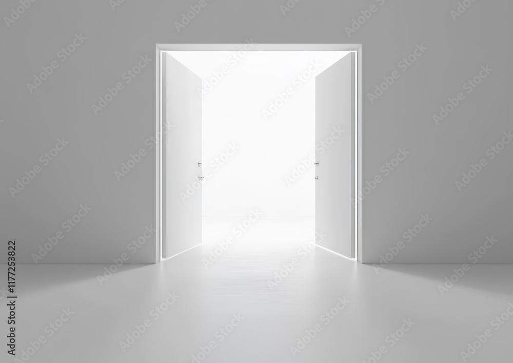 Set of white open and closed doors Set of white open and closed doors