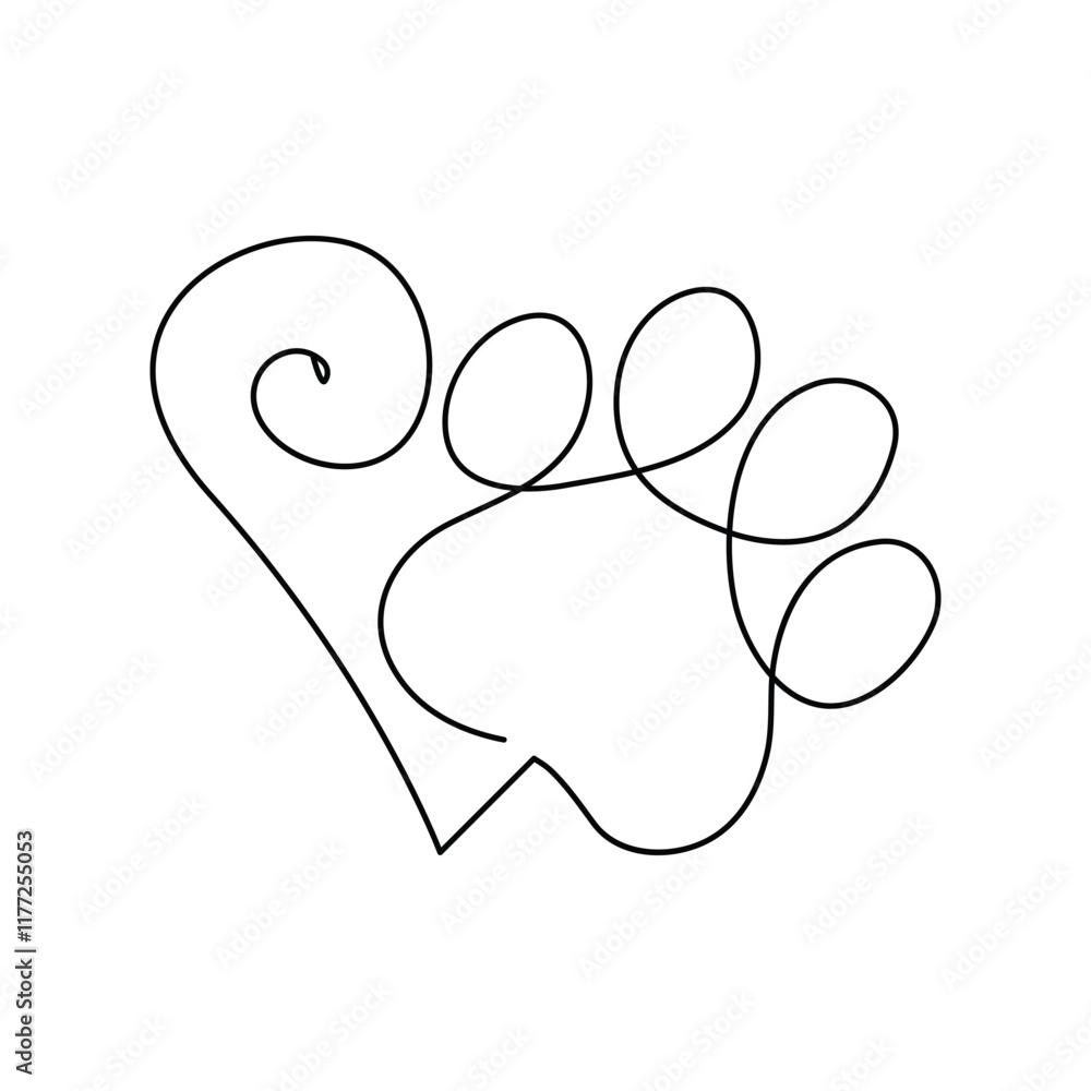 Dog paw single line drawing of continuous one line drawing of Isolated outline vector design Dog paw single line drawing of continuous one line drawing of Isolated outline vector design