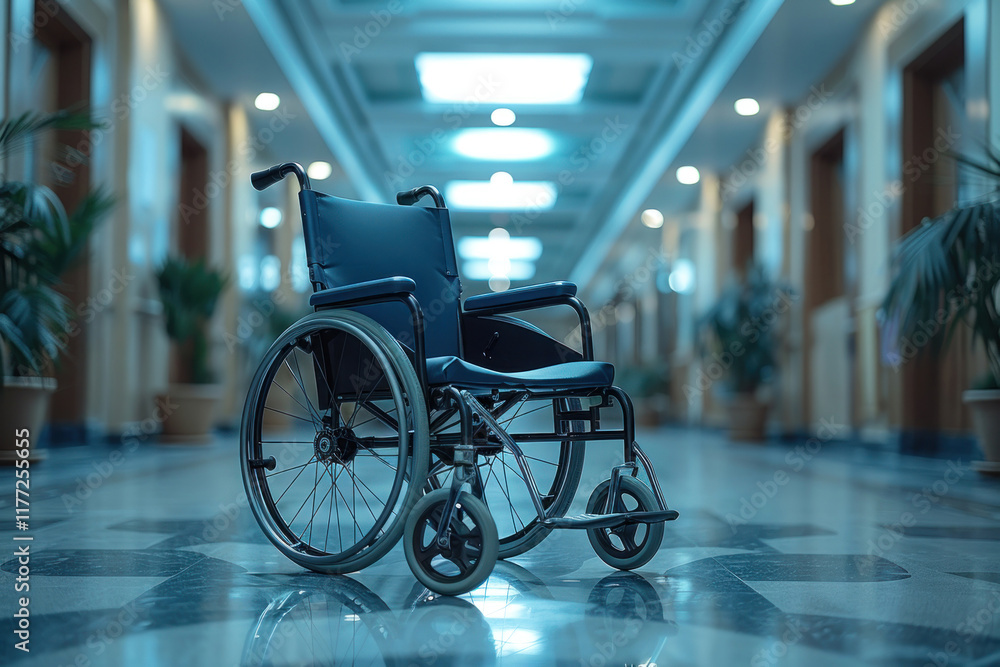 wheelchair in the corridor, hospital or medical center. wheelchair in the corridor, hospital or medical center.