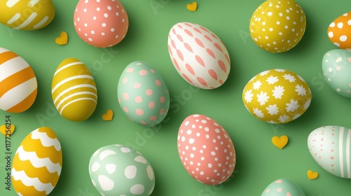 easter eggs on green background photo