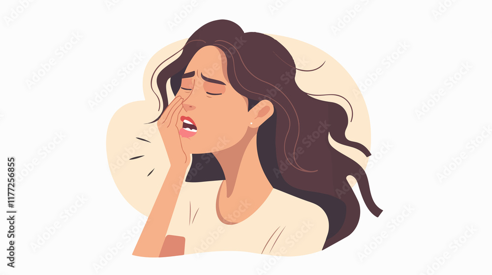 Sharp Pain Radiates Through Woman's Jaw - Toothache Concept Sharp Pain Radiates Through Woman's Jaw - Toothache Concept