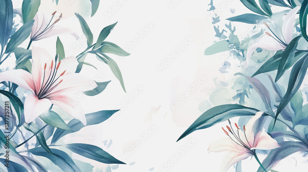 Fototapeta premium wedding invitation card background vector. Minimal hand painted watercolor botanical flowers texture template background. Design for wedding, vip cover, poster, rsvp moderncard.Valentine's Day