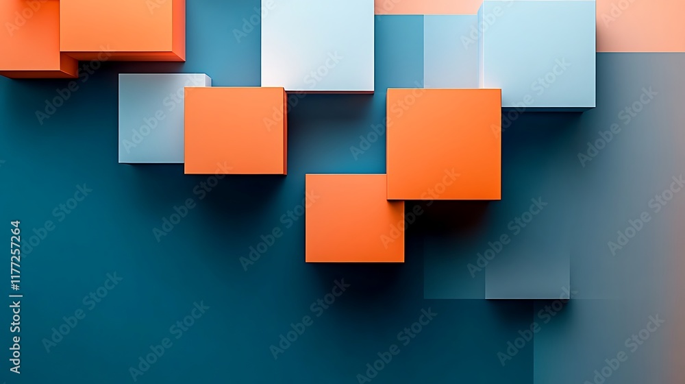 Abstract Composition Of Orange And Blue Cubes Abstract Composition Of Orange And Blue Cubes