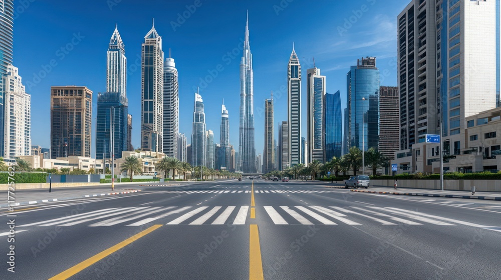 A modern city skyline featuring tall buildings and a clear blue sky. A modern city skyline featuring tall buildings and a clear blue sky.