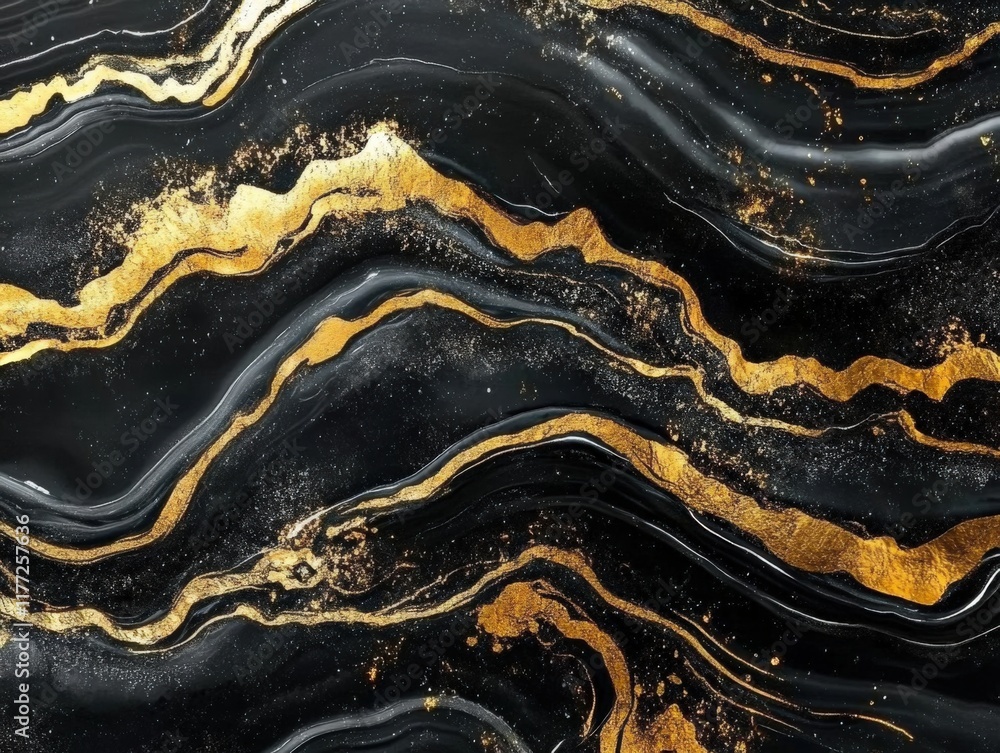 Obraz premium abstract black and gold swirl background with fluid paint texture