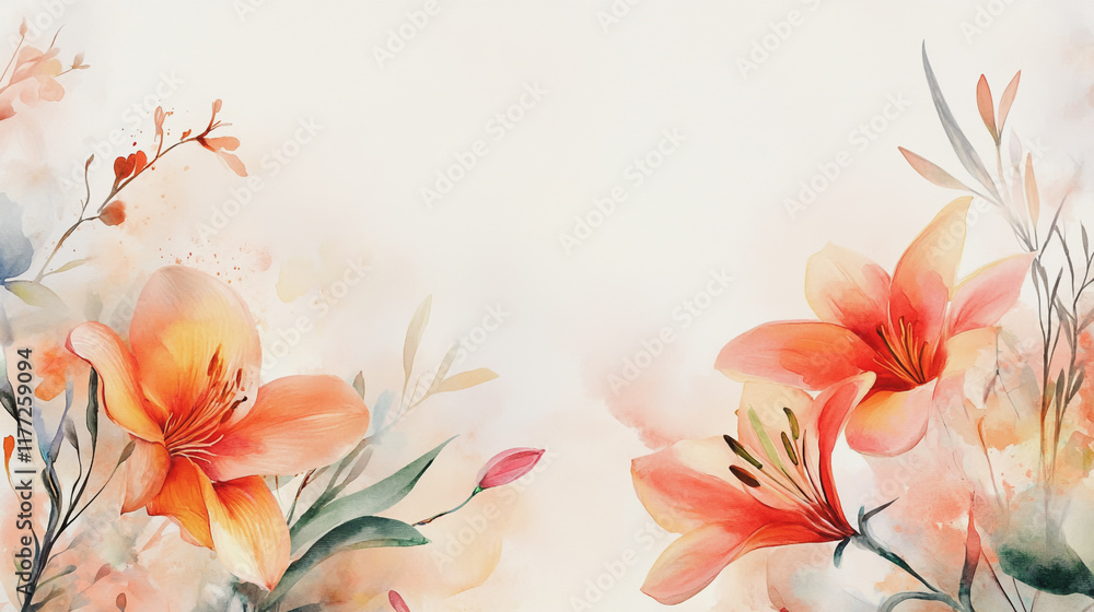 Fototapeta premium Elegant wedding invitation card background vector. Minimal hand painted watercolor botanical flowers texture template background. Design for wedding, vip cover, poster, rsvp moderncard.Valentine's Day