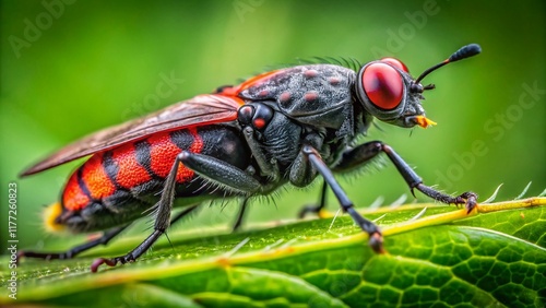 Black Insect with Red Markings - Close-Up Stock Photo photo