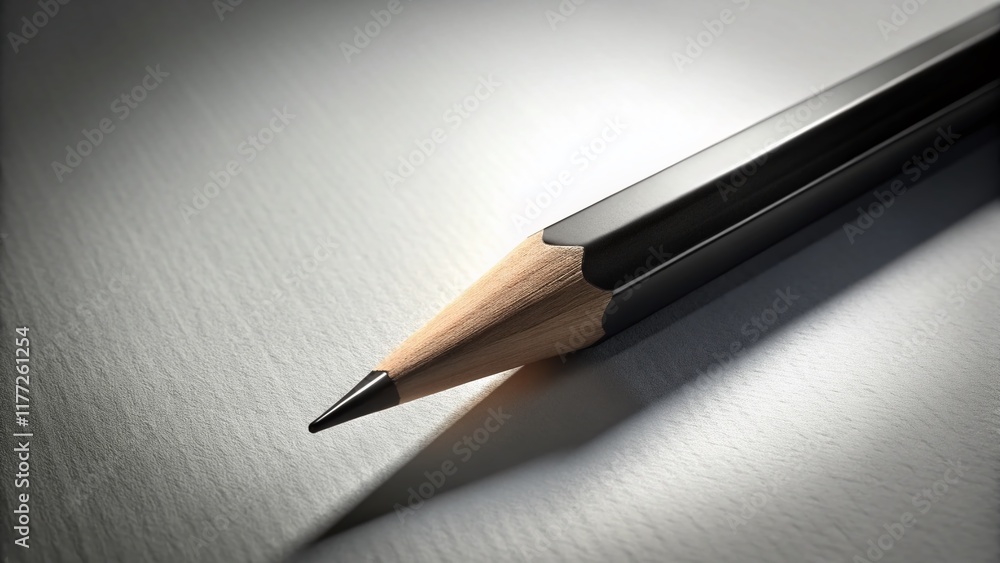 Black Pencil Shadow White Surface Minimalist Stationery Mockup Black Pencil Shadow White Surface Minimalist Stationery Mockup