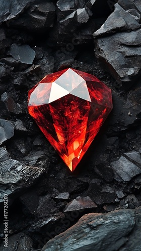 Red sapphire on the black coal background photo