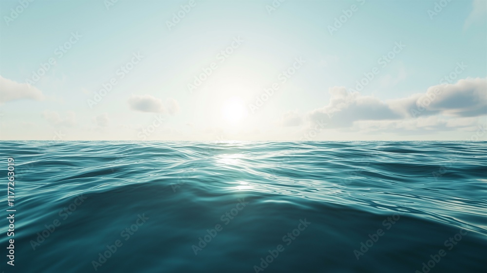 Fototapeta premium Ultra-realistic image of ocean water with a gradient transition from deep blue to turquoise near the shoreline 