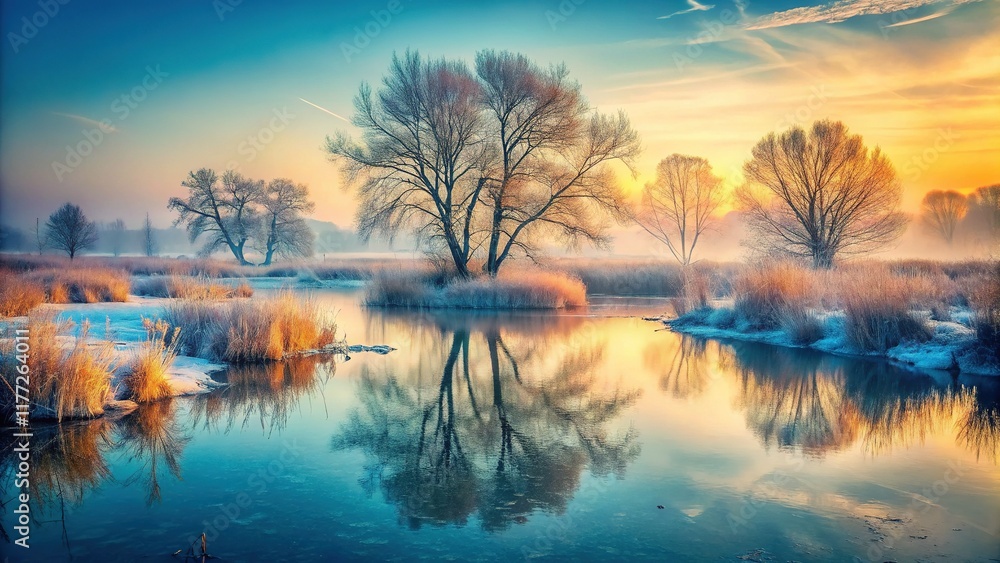 Mystical Winter Wetland: Double Exposure of Frozen Marsh and Silhouetted Trees Mystical Winter Wetland: Double Exposure of Frozen Marsh and Silhouetted Trees