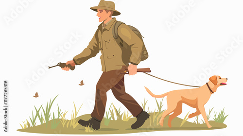 Skilled Hunter Strides Through Wilderness Accompanied by Dog photo