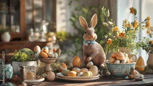 Festive decoration of the easter kitchen and table photo