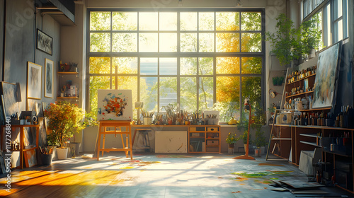 Art Studio with Sunlight Through a Window - 3d Illustration