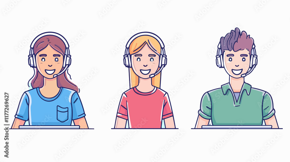 Happy Call Center Agents Smiling Professionally Happy Call Center Agents Smiling Professionally