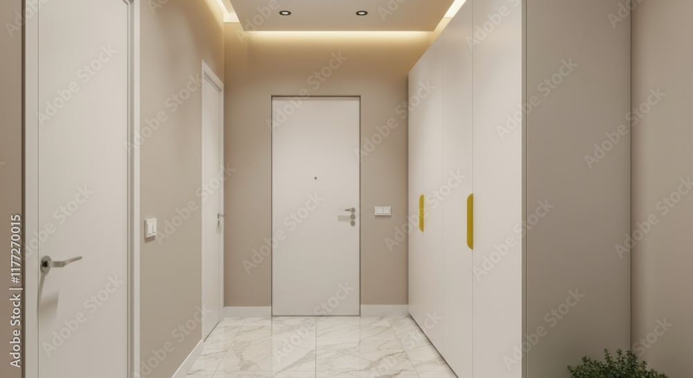Modern hallway interior design with elegant decor and lighting Modern hallway interior design with elegant decor and lighting