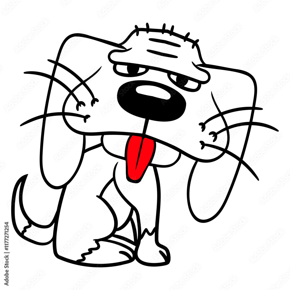 Obraz premium Dog Sits Funny Cute Stick Out Tongue Comic Cartoon Design Lover Art Vector Illustration Card T-Shirt Poster Sticker Graphic Print Decorative Drawing Isolated Logo Decoration Symbol Creative Cool Style