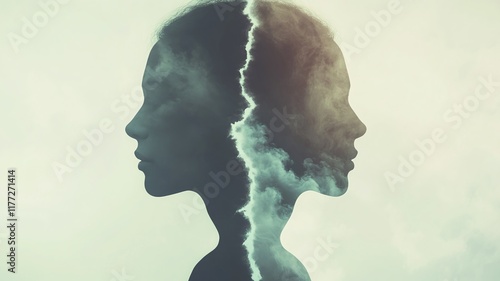 illustration of bipolar, split personality for mental health awareness