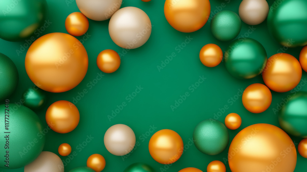 Colorful spheres on green background create festive mood Colorful spheres on green background create festive mood