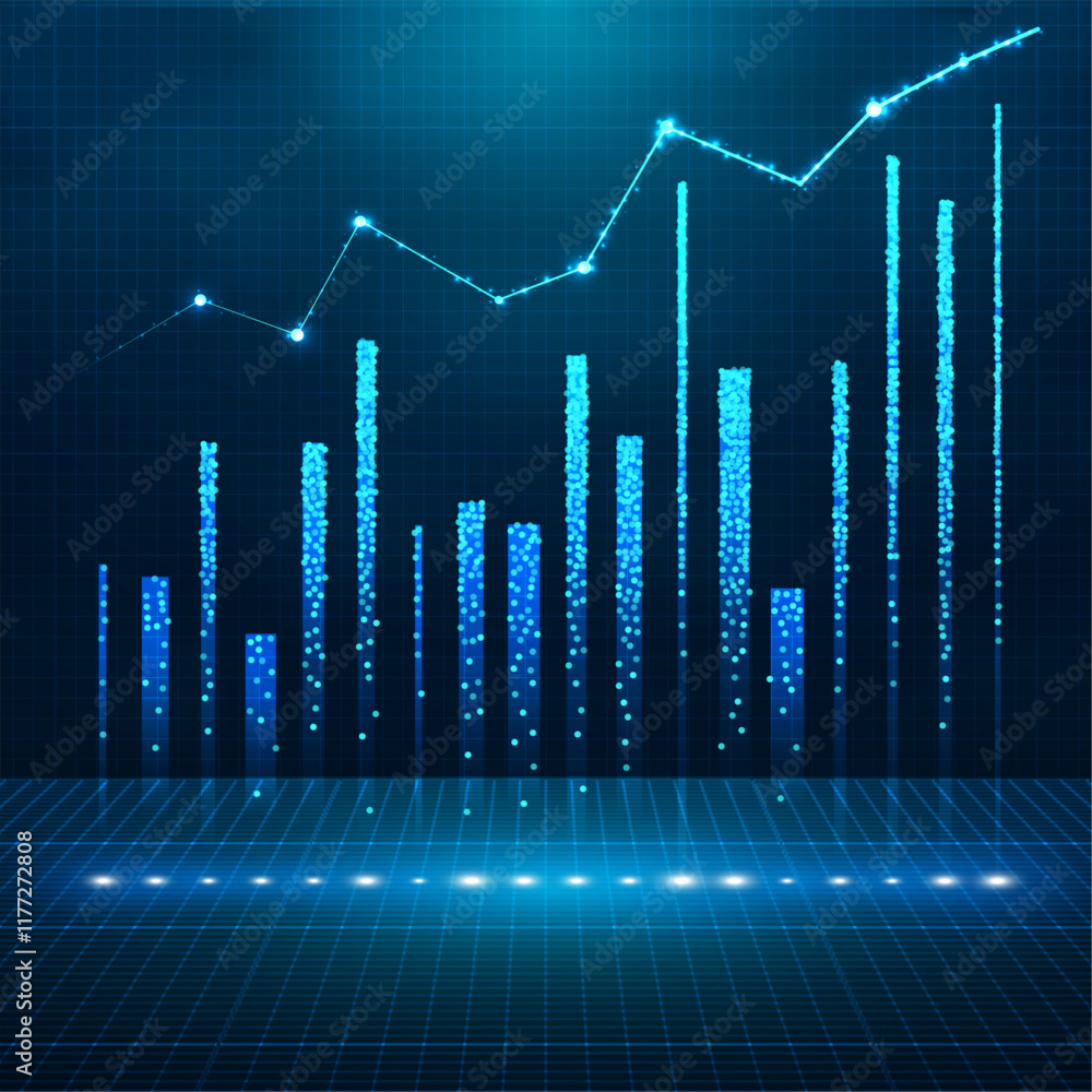 Naklejka premium Abstract infographic visualization. Financial chart with uptrend line graphs and candlesticks. Futuristic network or business analytics. Graphic concept for your design.