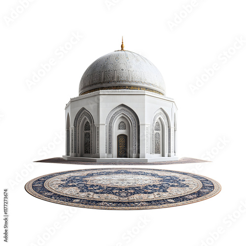 Itikaf Seclusion in a Mosque with Blue Rug Isolated on Transparent Background photo