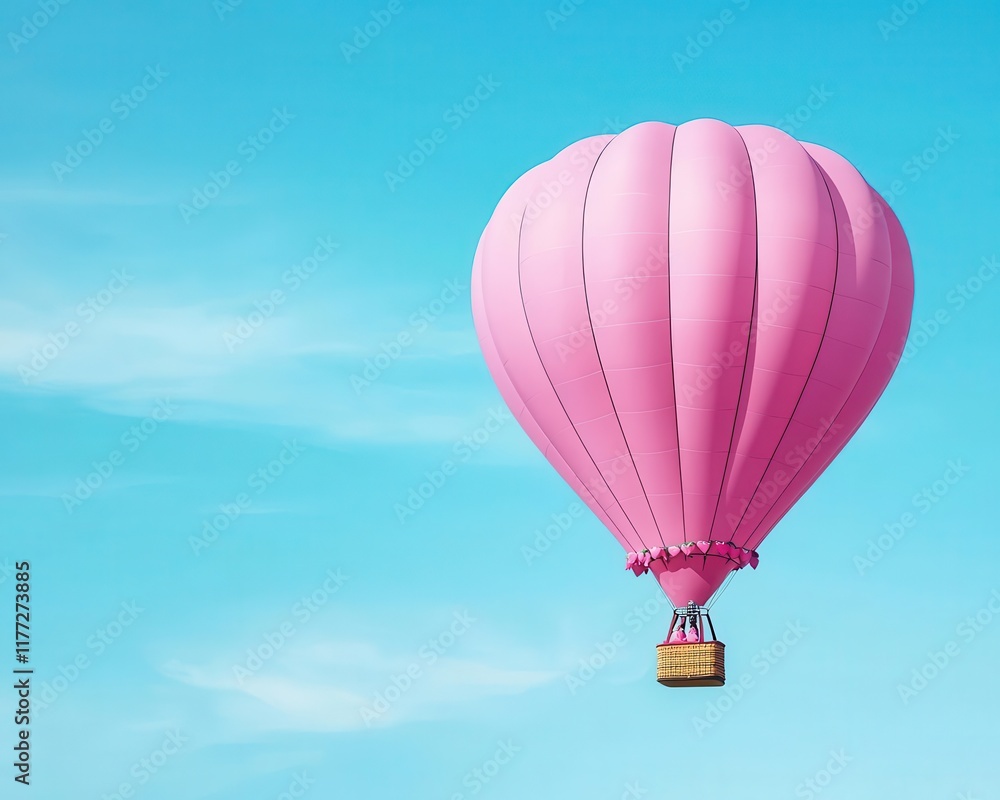 Naklejka premium Hot air balloon decorated with Valentine garlands, soaring under a flawless midday sky