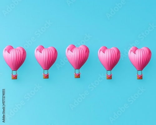 Hot air balloons shaped like cupid s arrows, ascending into a bright and cloudless Valentine sky photo