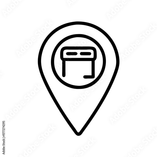 Map location pin with icon of a shop or storefront