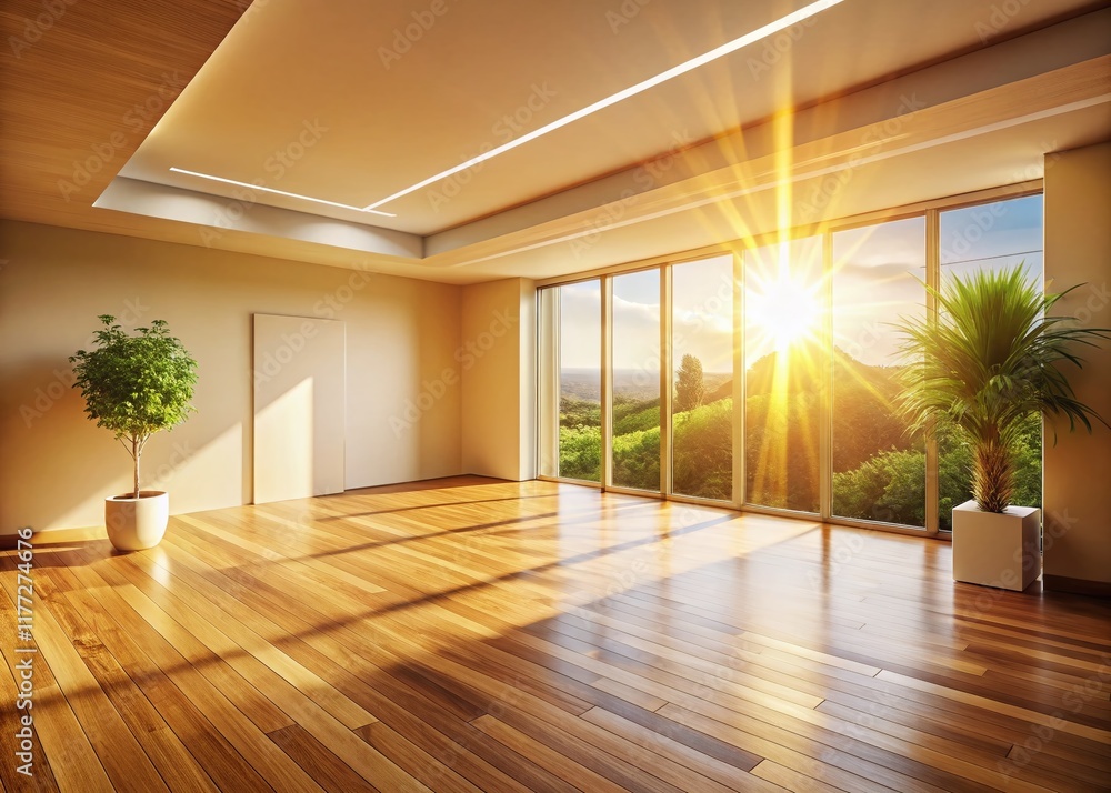 Fototapeta premium Bright Minimalist Interior: Light Walls, Wooden Floor, Modern Design